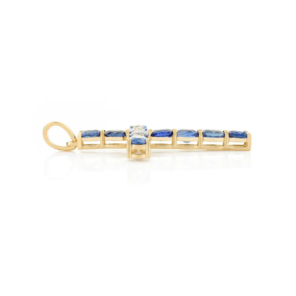 18K Pure Yellow Gold Handmade Blue Sapphire Christian Cross Pendant Wholesale Bulk Jewelry