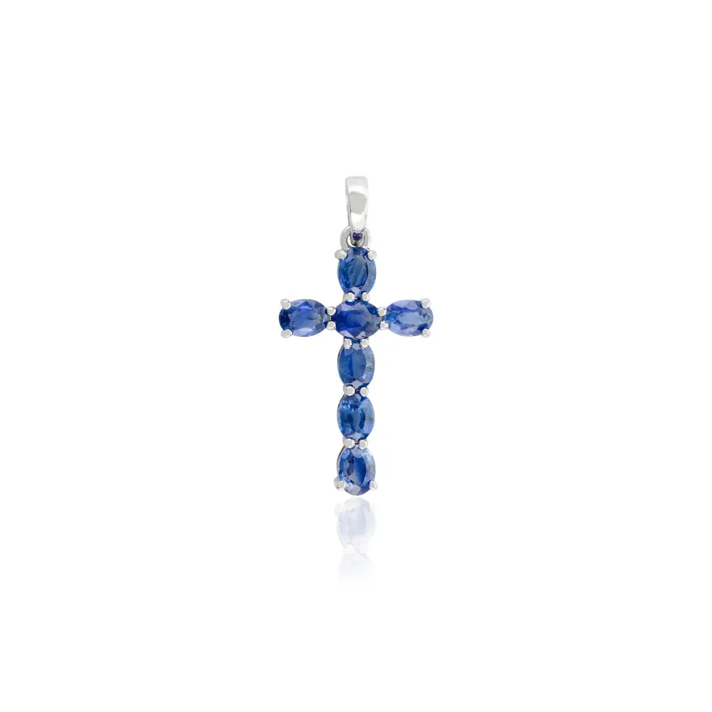 September Birthstone Blue Sapphire Trending Cross Minimal Pendant 14K Gold Faith Jewelry
