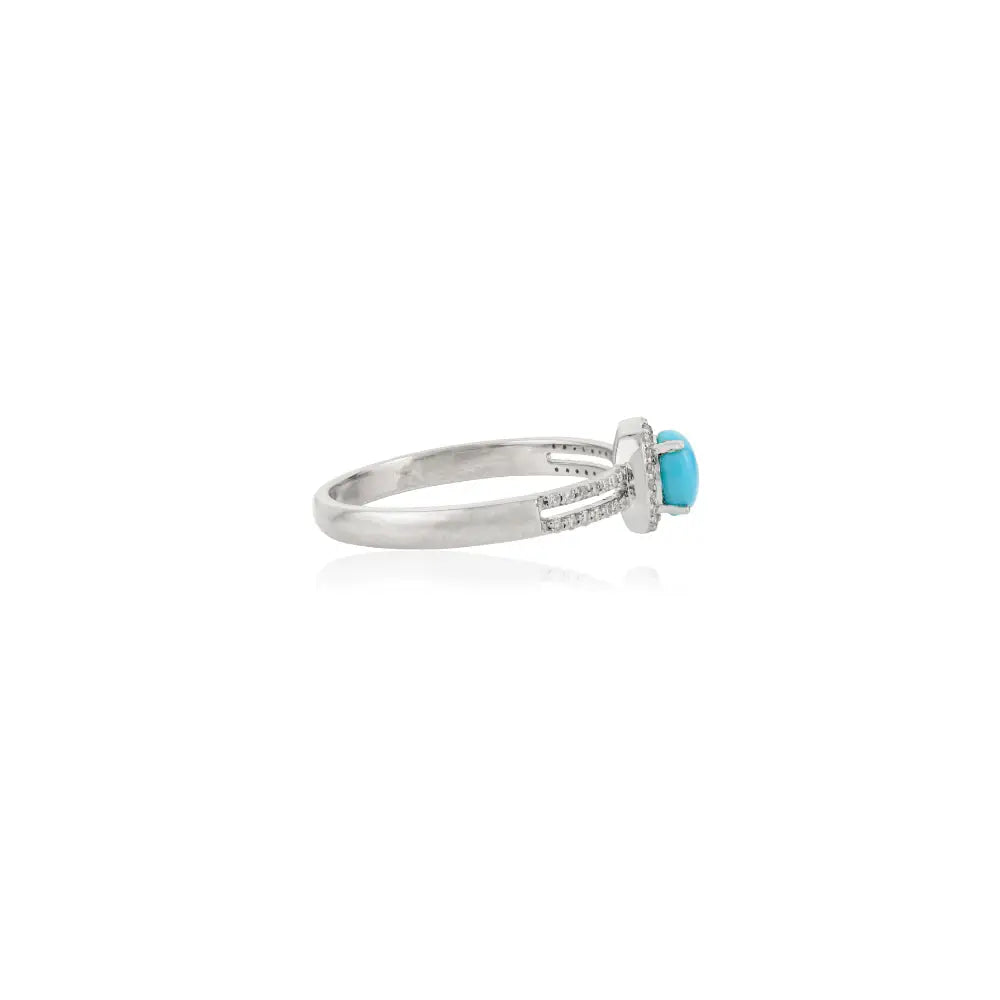 December Birthstone Turquoise & Diamond Halo Split Shank Ring Stacked 14K Gold Jewelry