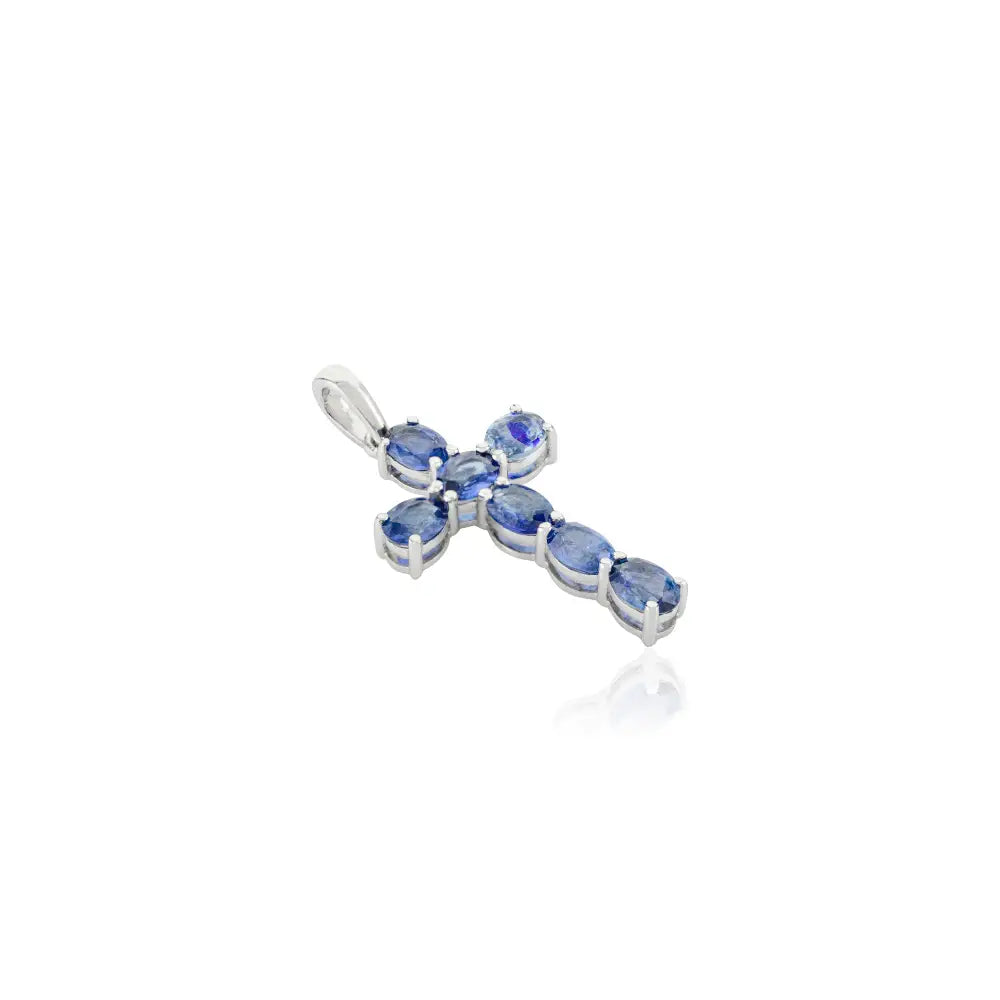 September Birthstone Blue Sapphire Trending Cross Minimal Pendant 14K Gold Faith Jewelry