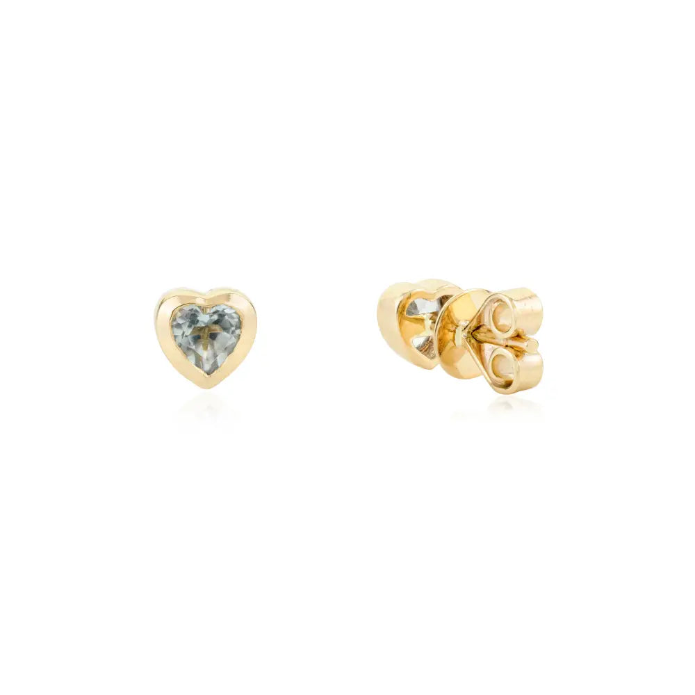 Bezel Setting Heart Shape Blue Topaz Minimal Stud Earrings Trending 14K Yellow Gold Jewelry