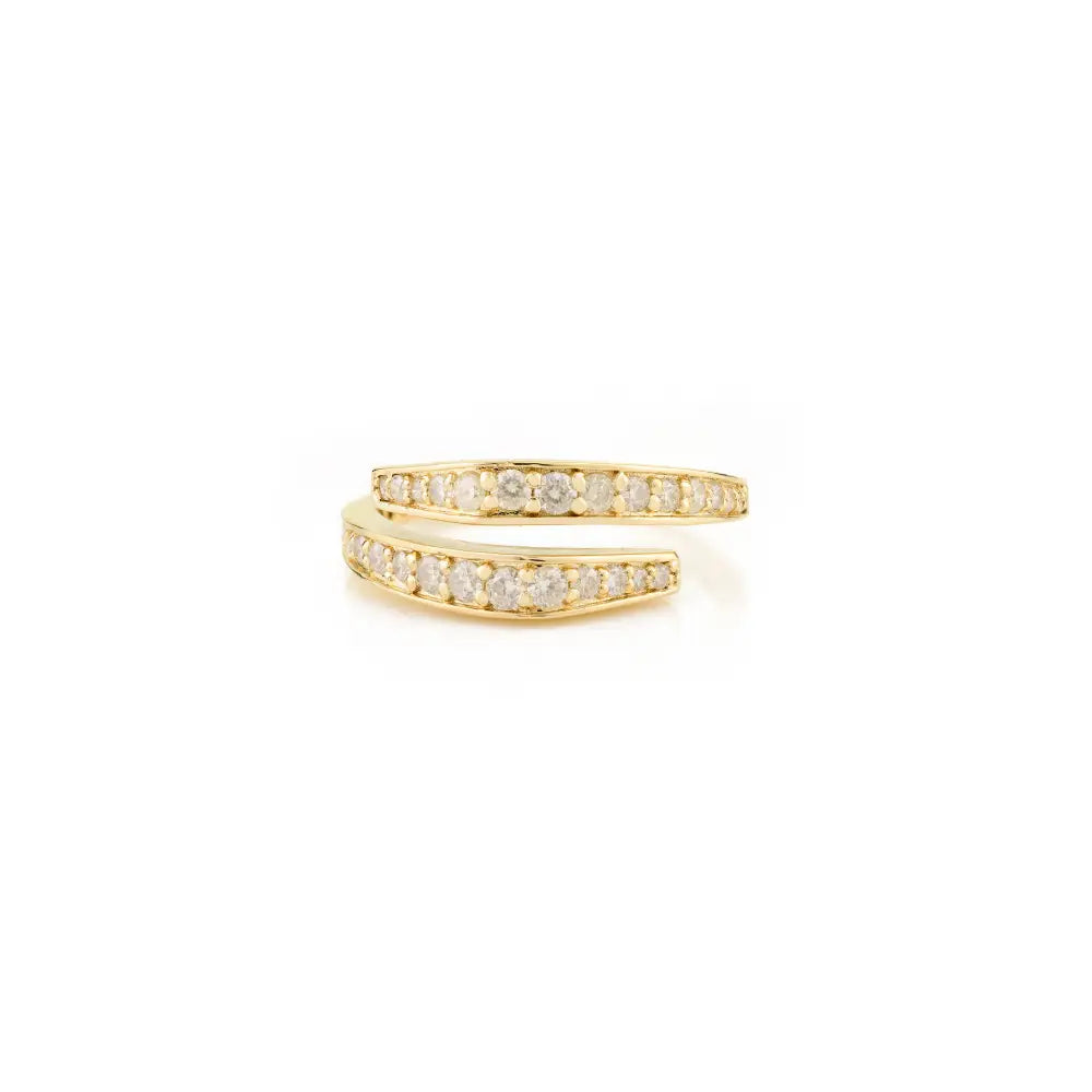 Solid 14K Yellow Gold Round Cut Diamond Open Wrap Ring Handmade Statement Jewelry
