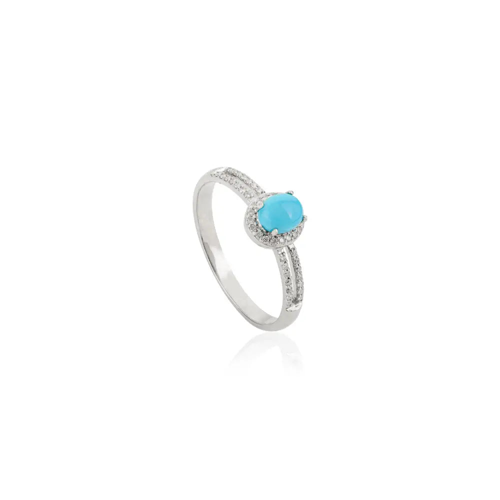 December Birthstone Turquoise & Diamond Halo Split Shank Ring Stacked 14K Gold Jewelry