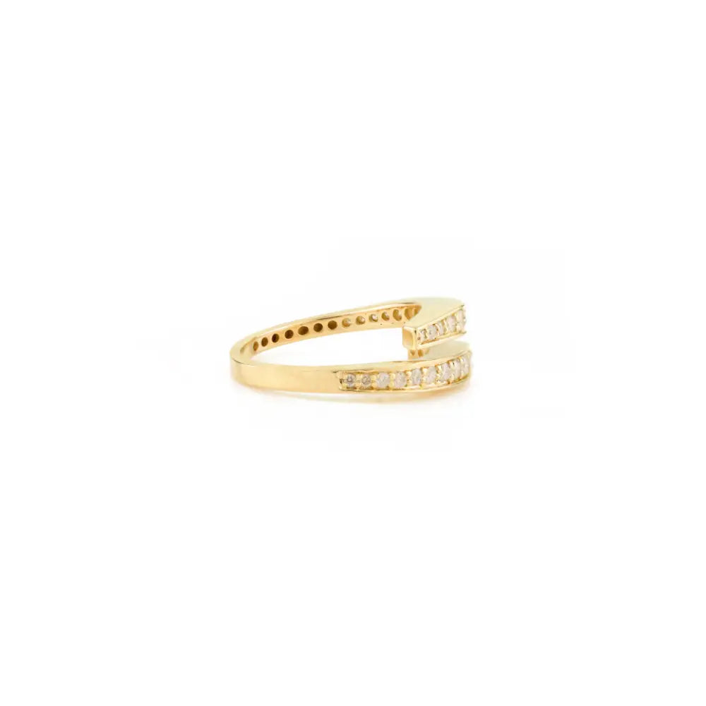 Solid 14K Yellow Gold Round Cut Diamond Open Wrap Ring Handmade Statement Jewelry