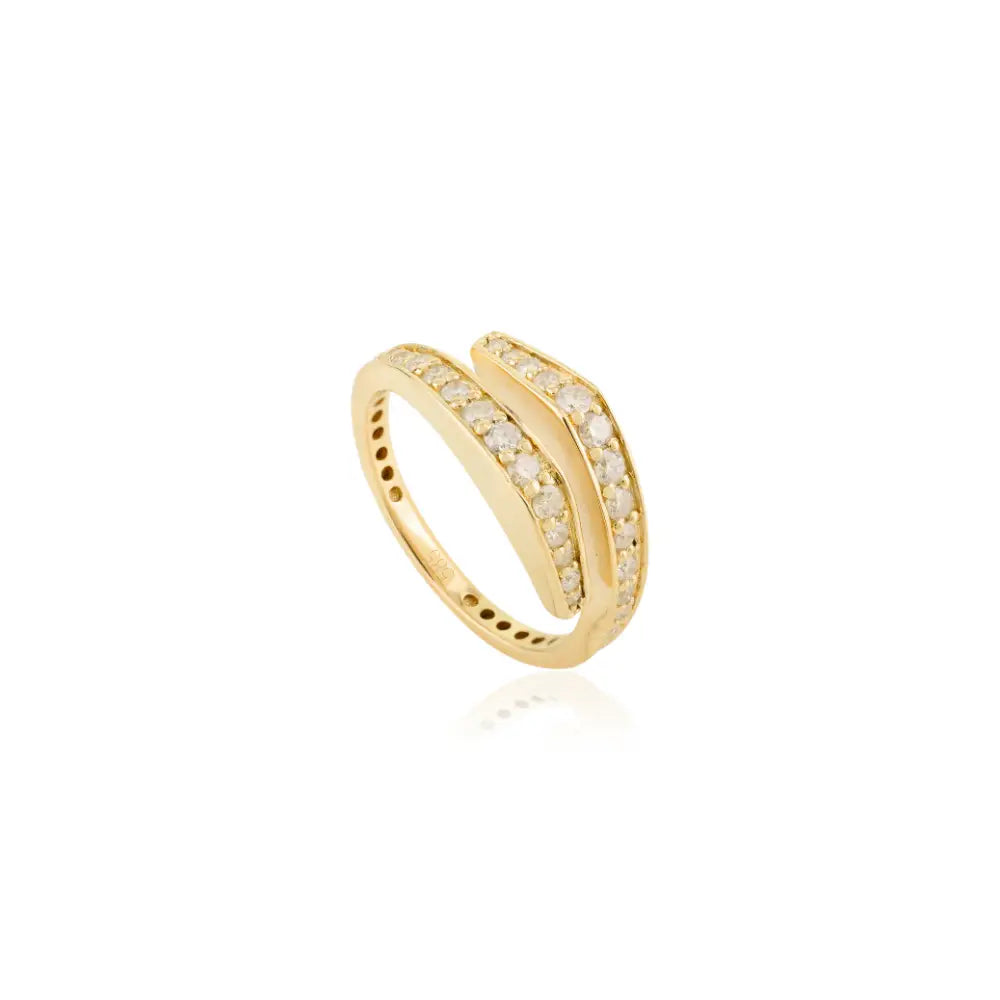 Solid 14K Yellow Gold Round Cut Diamond Open Wrap Ring Handmade Statement Jewelry