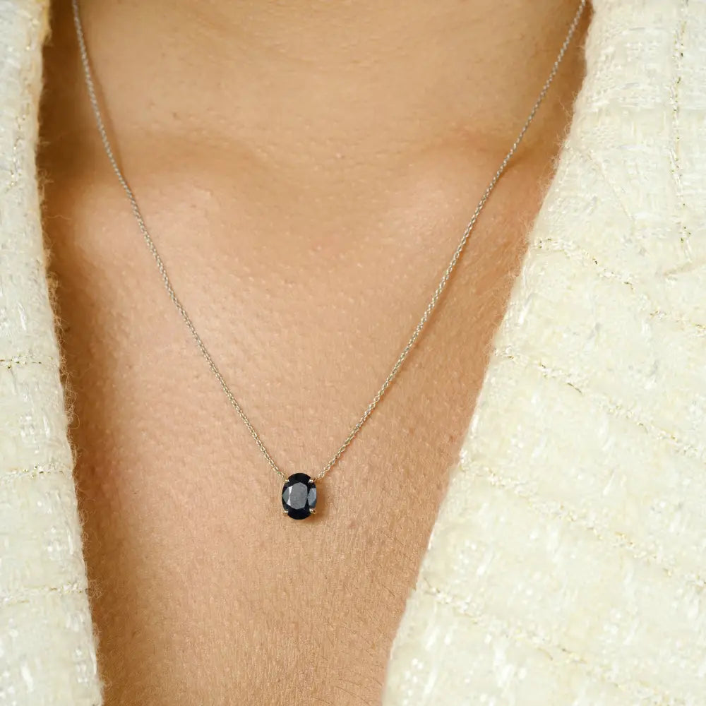 Genuine Oval Cut Blue Sapphire Single Stone Pendant Necklace Simple Everyday Jewelry