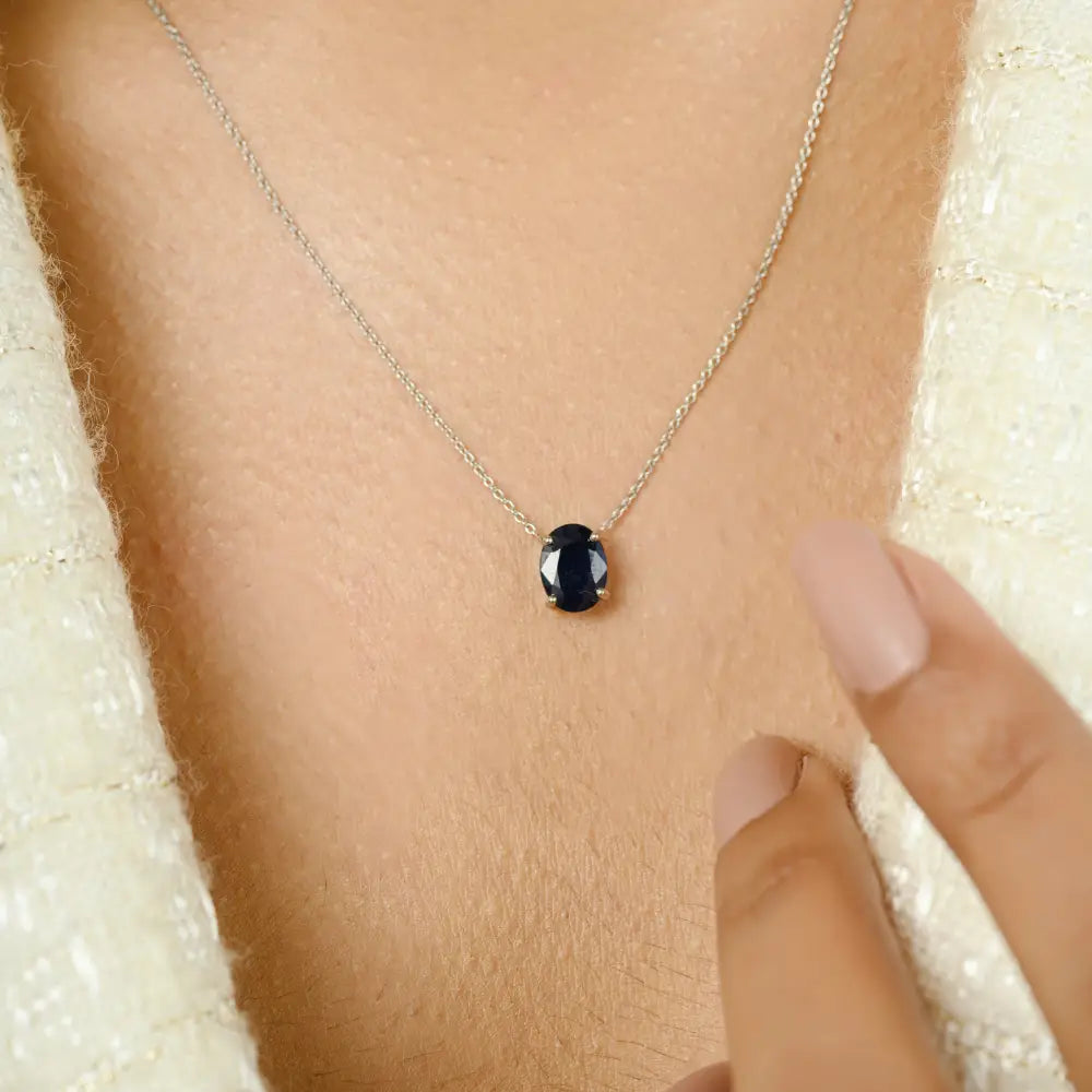 Genuine Oval Cut Blue Sapphire Single Stone Pendant Necklace Simple Everyday Jewelry