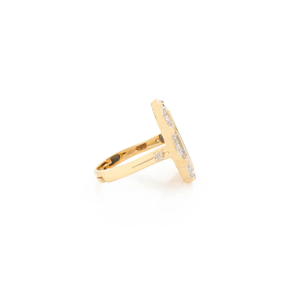 Hexagon Shape Lapis Lazuli & Round Diamond Statement Cocktail Ring Real 14K Gold Fine Jewelry