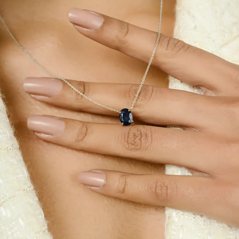 Genuine Oval Cut Blue Sapphire Single Stone Pendant Necklace Simple Everyday Jewelry