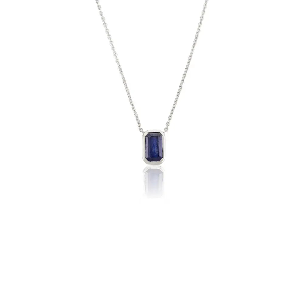 September Birthstone Blue Sapphire Single Stone Pendant Necklace 14K White Gold