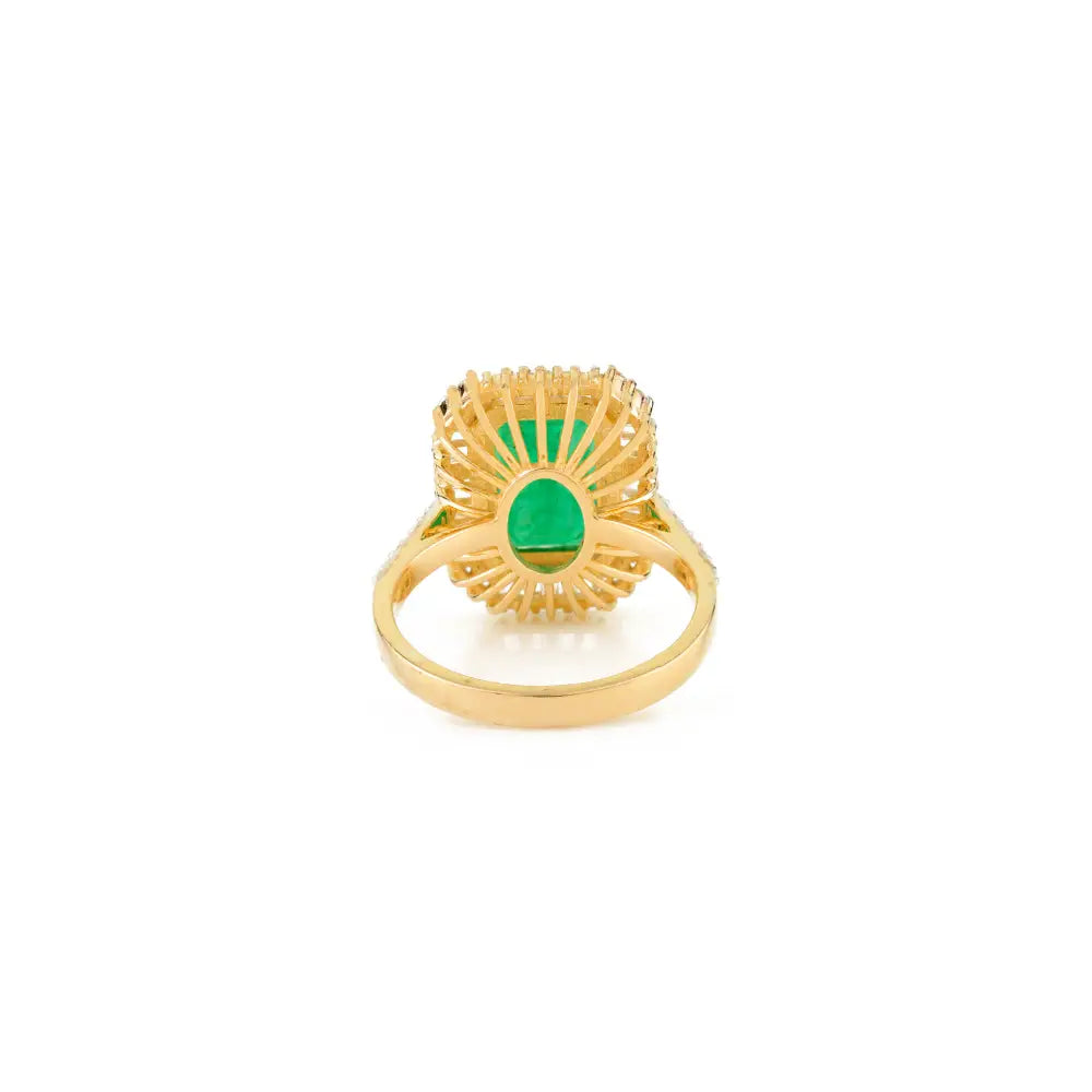 K14 Yellow Gold Zambian Emerald & Diamond Halo Ring Engagement Women's Jewelry