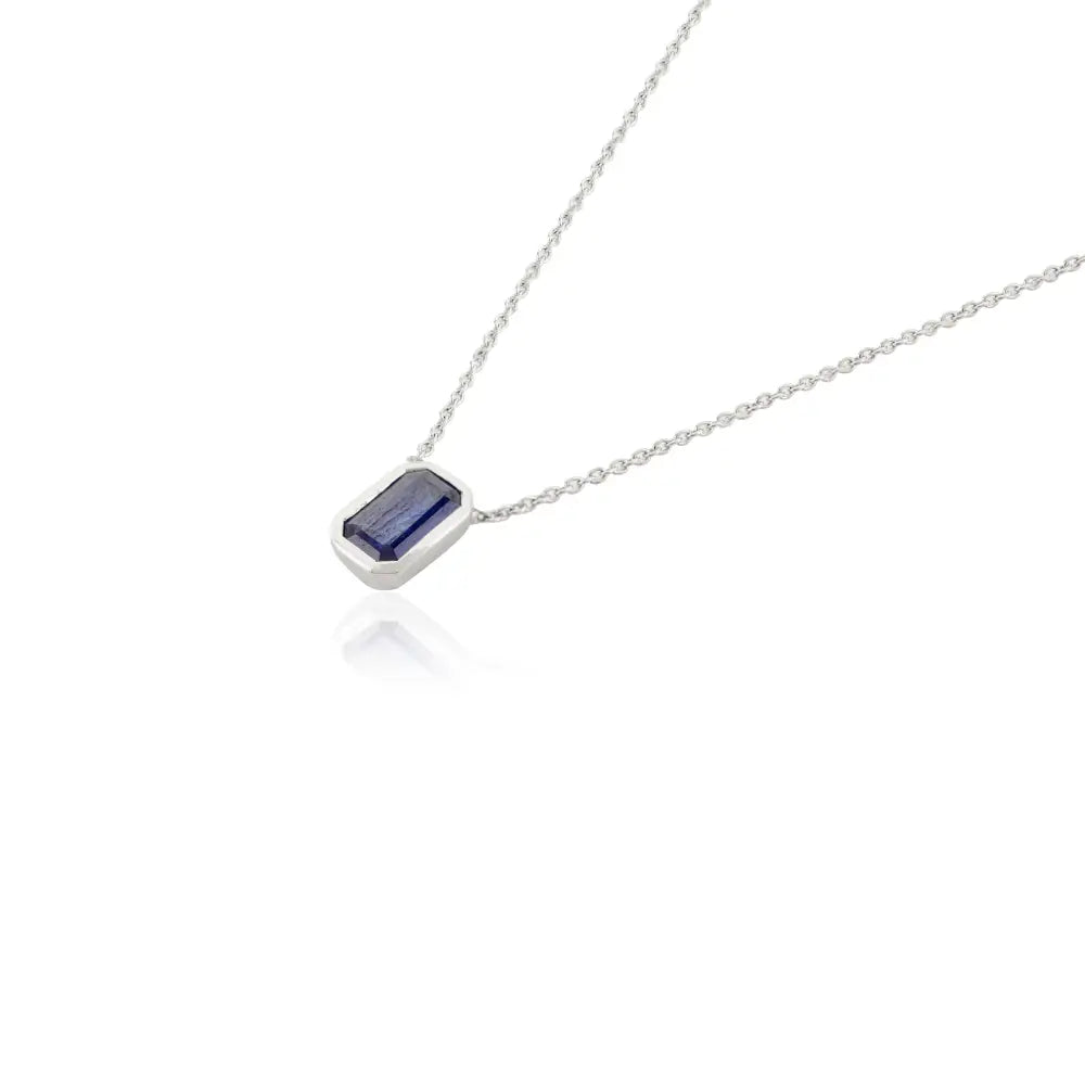 September Birthstone Blue Sapphire Single Stone Pendant Necklace 14K White Gold