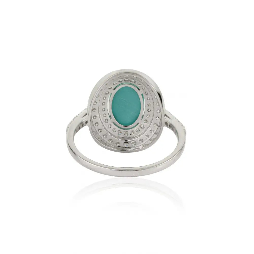 9x6mm Oval Turquoise & Diamond Double Halo Ring For Men's Best Selling Jewelry 14K Gold