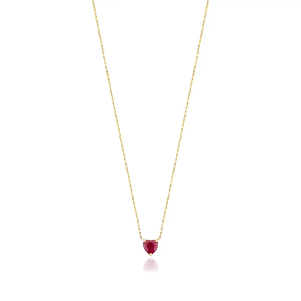 Heart Shape Ruby Single Stone Pendant Necklace Birthday Gift For Her K18 Solid Yellow Gold