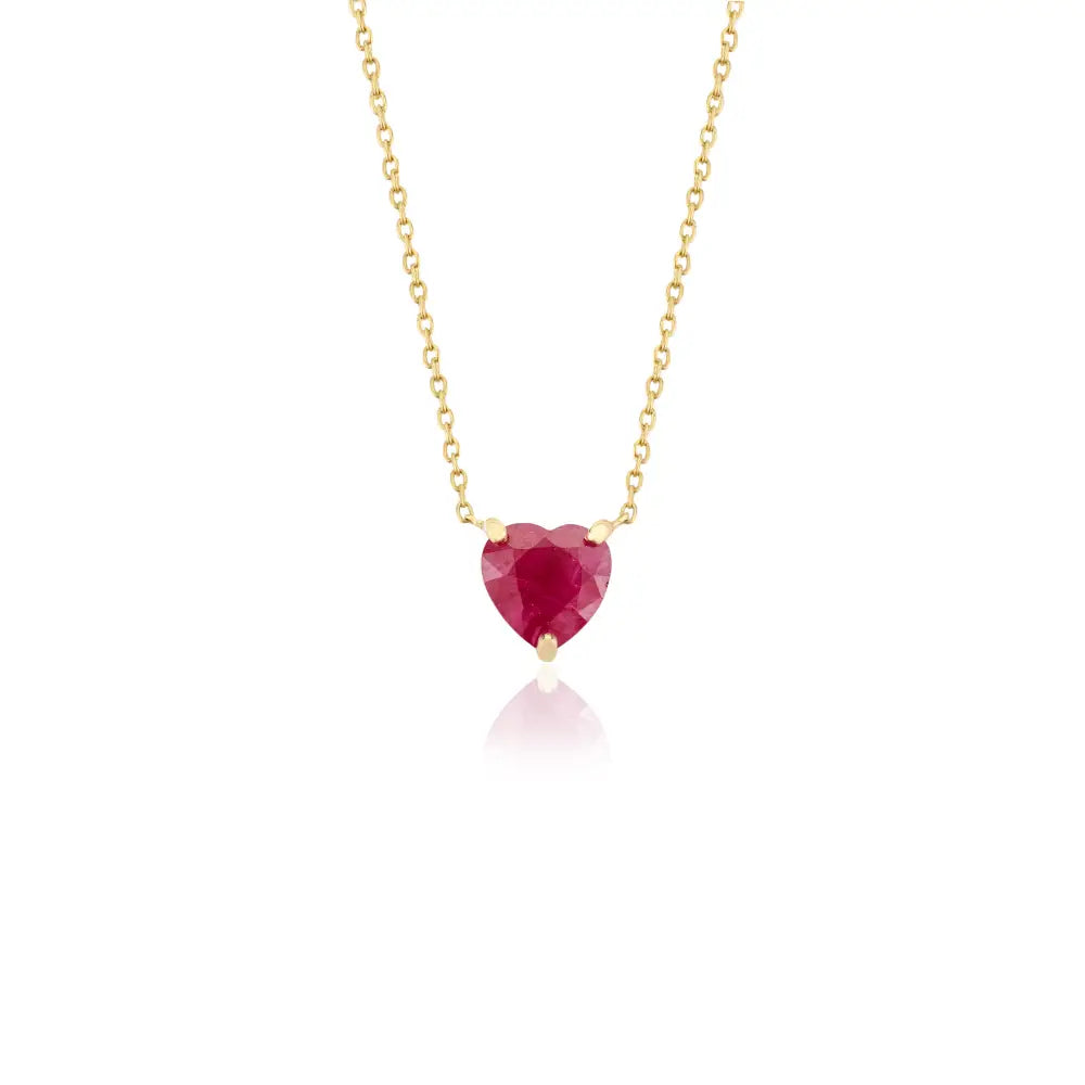 Heart Shape Ruby Single Stone Pendant Necklace Birthday Gift For Her K18 Solid Yellow Gold