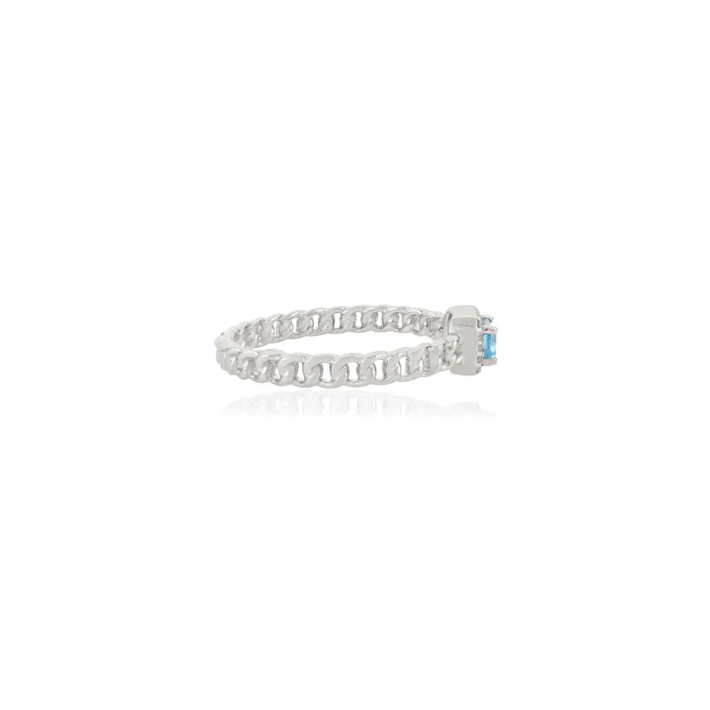Blue Topaz & Diamond Halo Cuban Chain Band Stackable Ring 14K Solid Gold Wholesale Jewelry