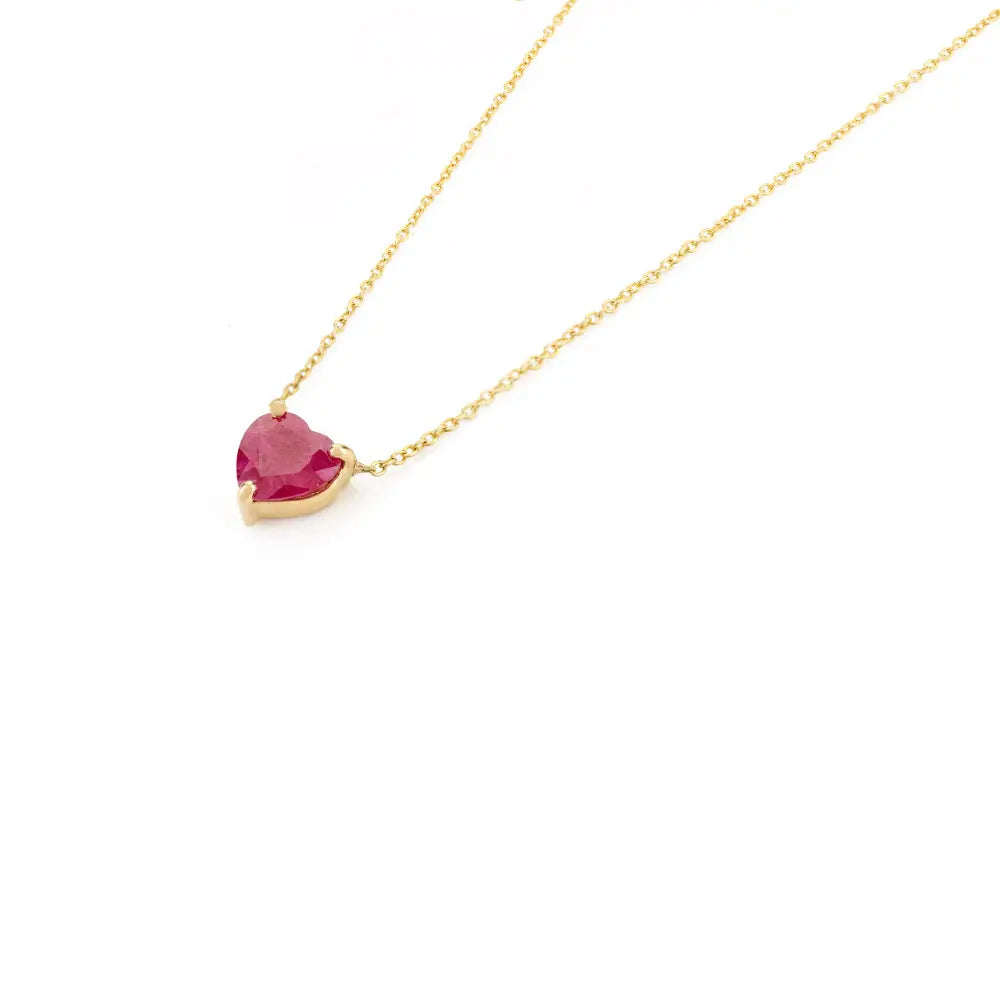 Heart Shape Ruby Single Stone Pendant Necklace Birthday Gift For Her K18 Solid Yellow Gold