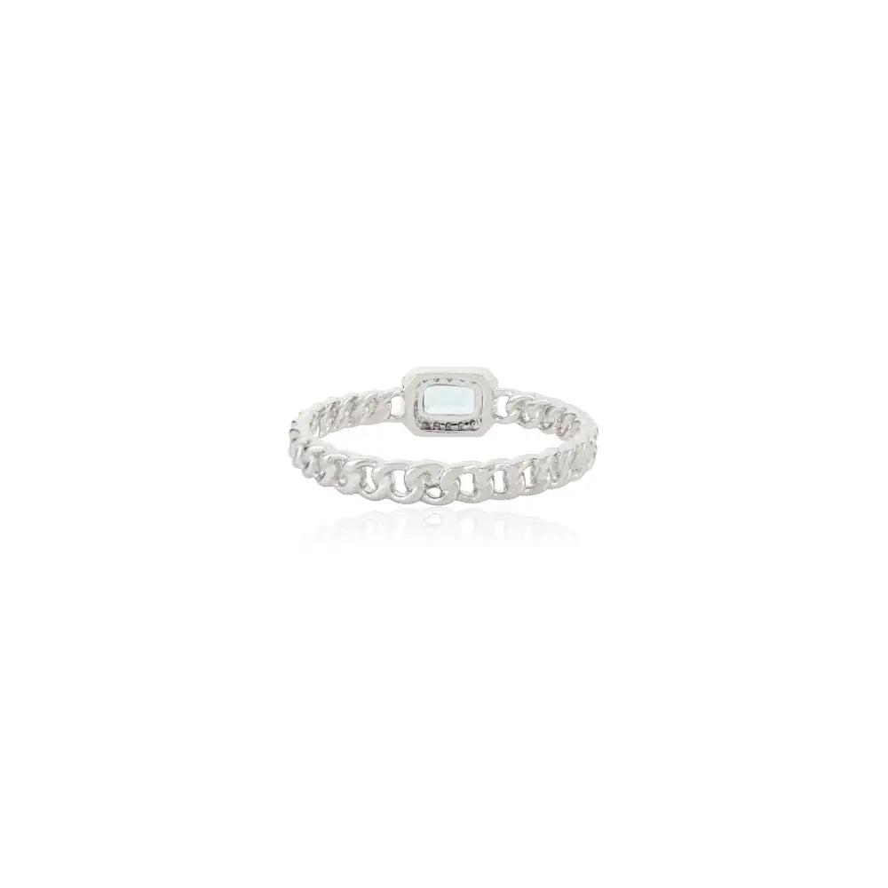 Blue Topaz & Diamond Halo Cuban Chain Band Stackable Ring 14K Solid Gold Wholesale Jewelry