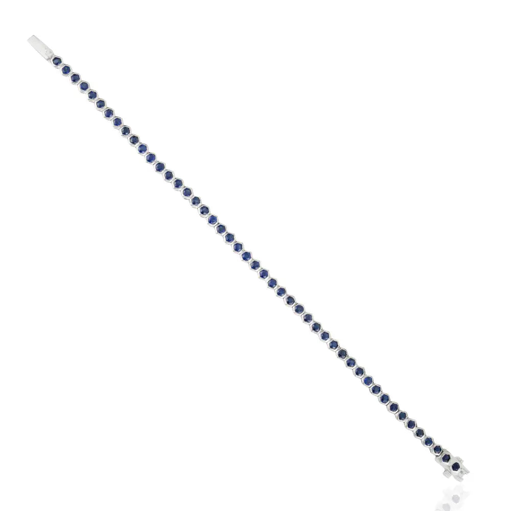 Fine New Collection of Blue Sapphire Stackable Tennis Bracelet Real 14K White Gold Jewelry