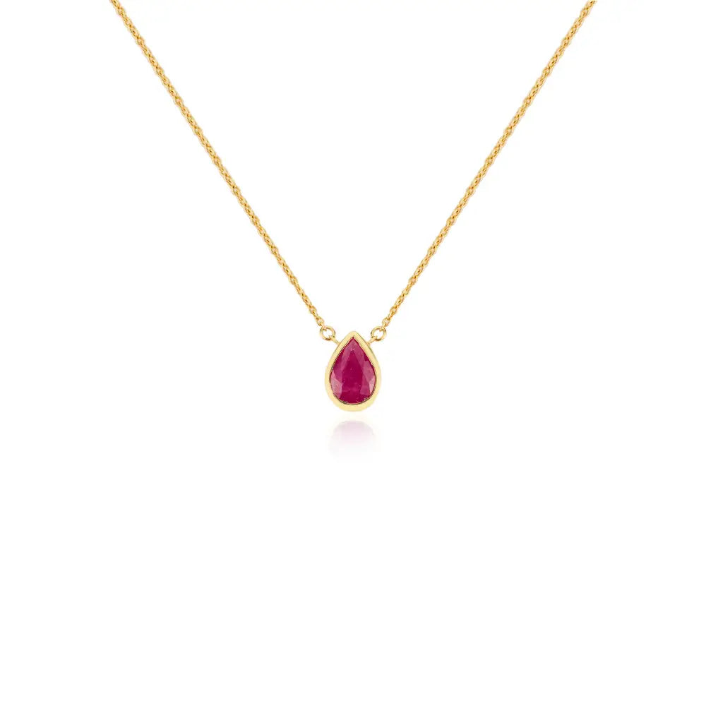 14K Solid Gold Genuine Pear Shape Ruby Single Stone Pendant Necklace Anniversary Gift