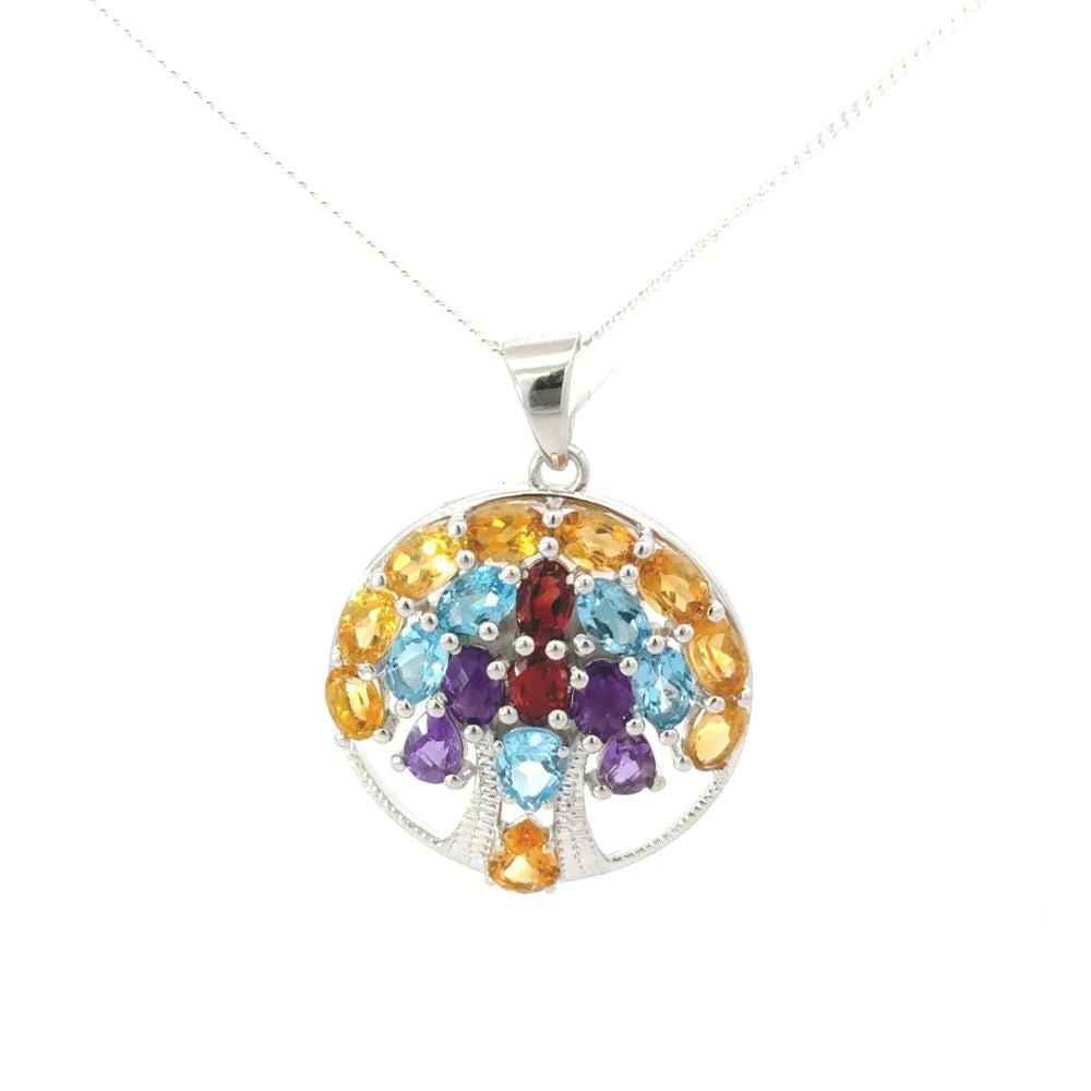 Latest Design Jewelry Genuine Multi Gemstone Statement Tree Of Life Pendant