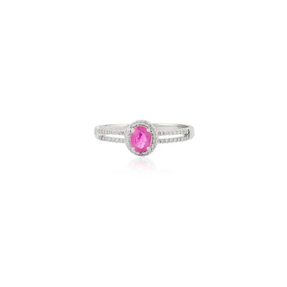 Prong Setting Ruby & Diamond 14K White Gold Split Shank Ring For Women Minimal Jewelry