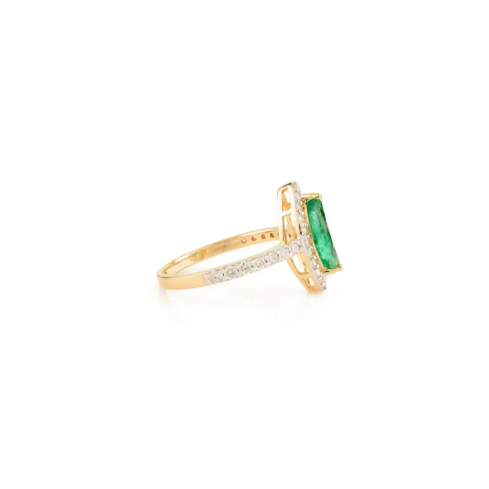 Big Marquise Cut Emerald & Diamond 18K Yellow Gold Halo Ring Trending Party Wear Jewelry