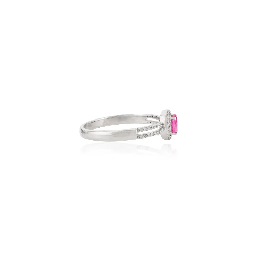 Prong Setting Ruby & Diamond 14K White Gold Split Shank Ring For Women Minimal Jewelry