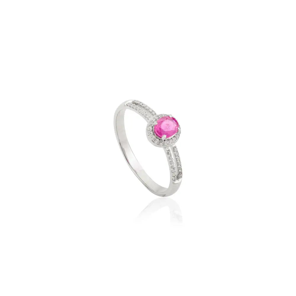 Prong Setting Ruby & Diamond 14K White Gold Split Shank Ring For Women Minimal Jewelry