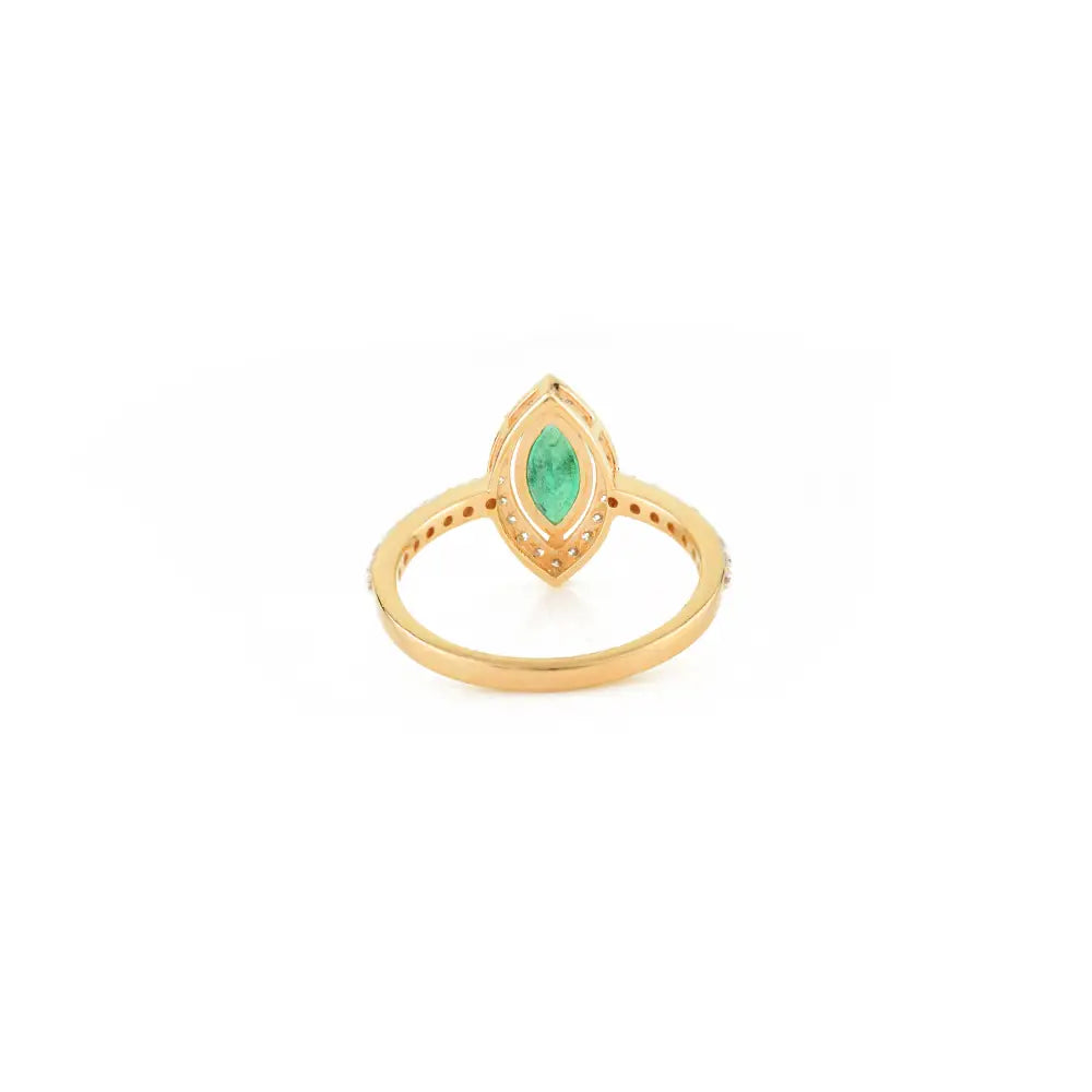 Big Marquise Cut Emerald & Diamond 18K Yellow Gold Halo Ring Trending Party Wear Jewelry