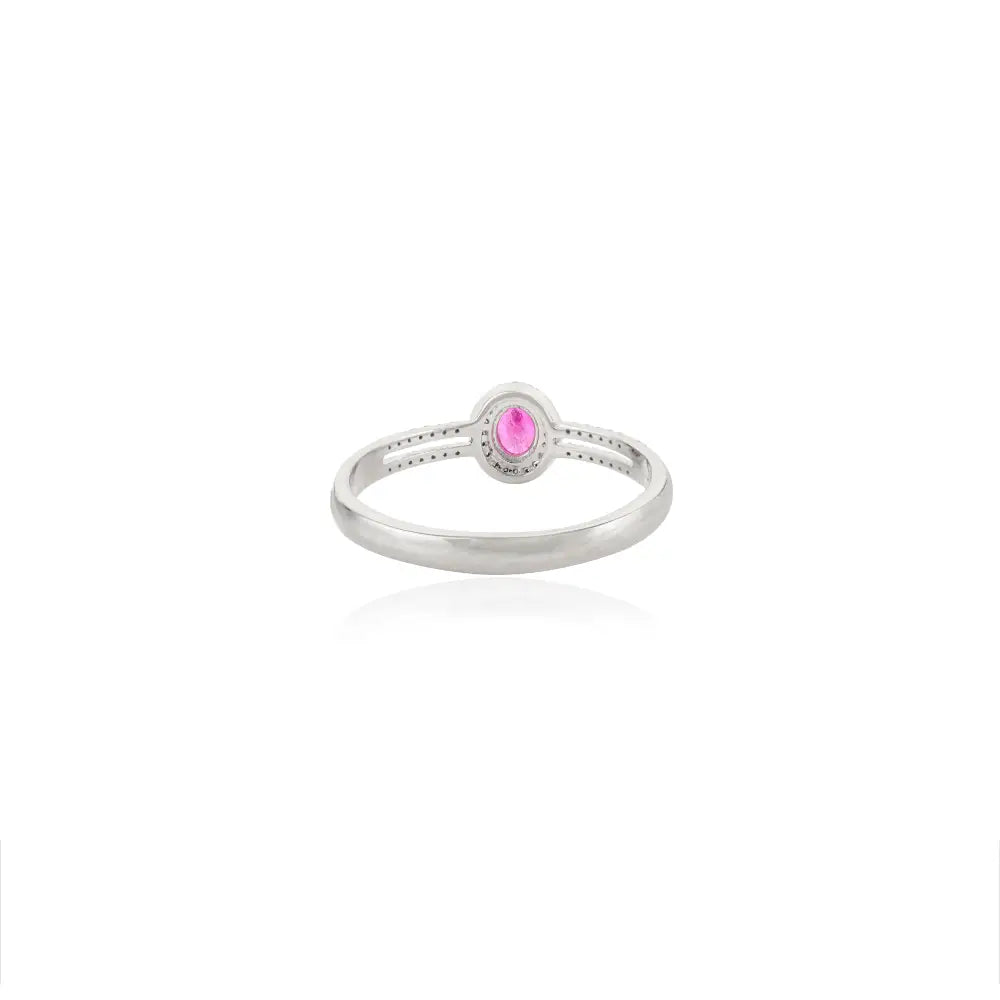 Prong Setting Ruby & Diamond 14K White Gold Split Shank Ring For Women Minimal Jewelry