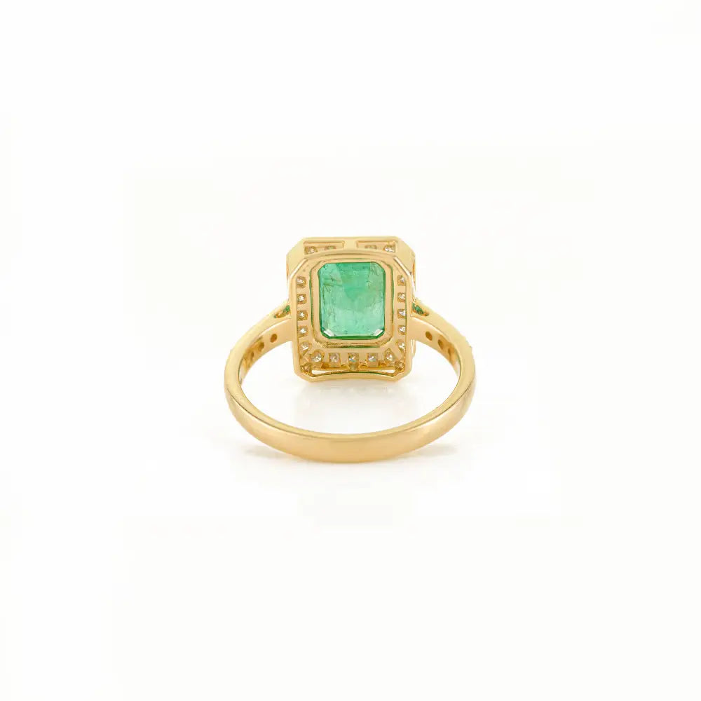 9x7mm Zambian Emerald & Diamond Pure 14K Yellow Gold Engagement Ring May Birthstone