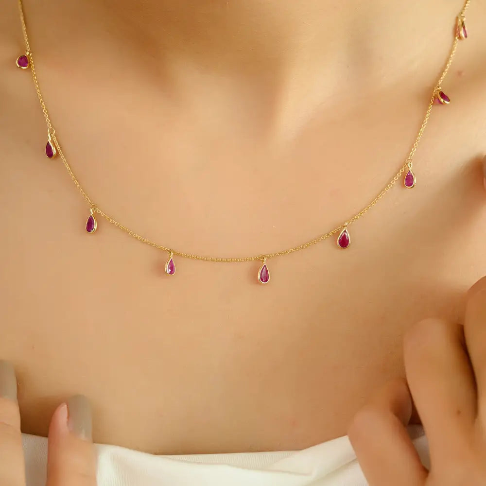 100% Natural 2.5ct. Ruby Gemstone Simple Charm Necklace Anniversary Gift 14K Yellow Gold