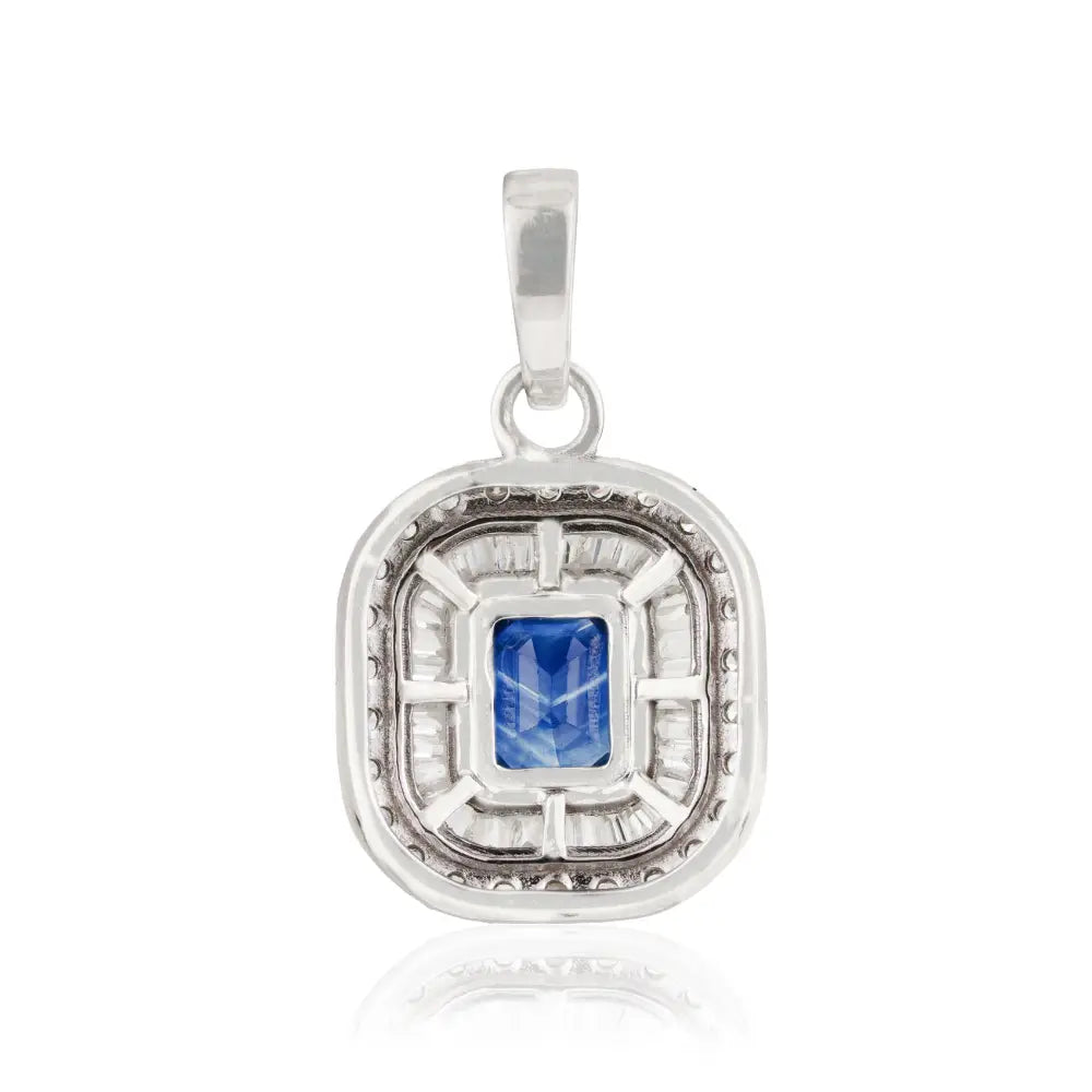 Real Blue Sapphire & Diamond 14K Pure White Gold Double Cluster Pendant For Wedding