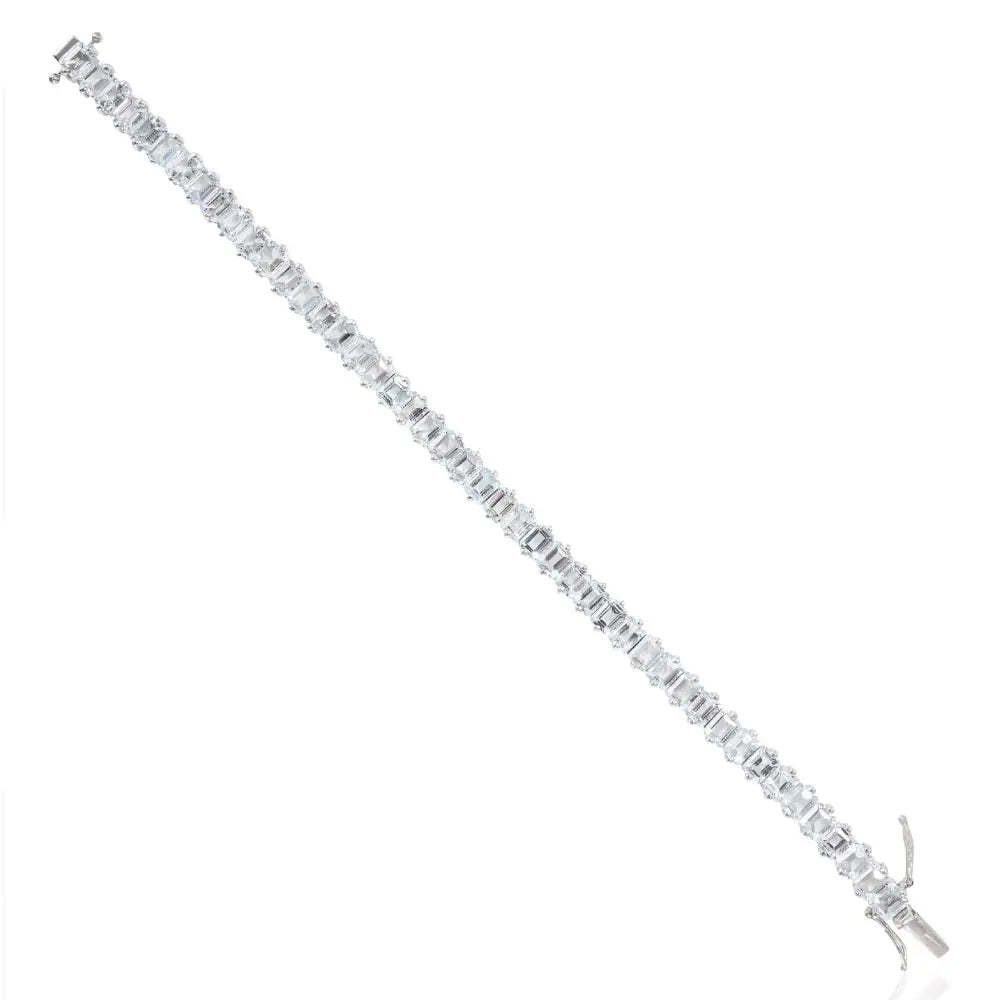 Personalized 925 Sterling Silver Jewelry Real Aquamarine Tennis Bracelet For Women Prong Setting