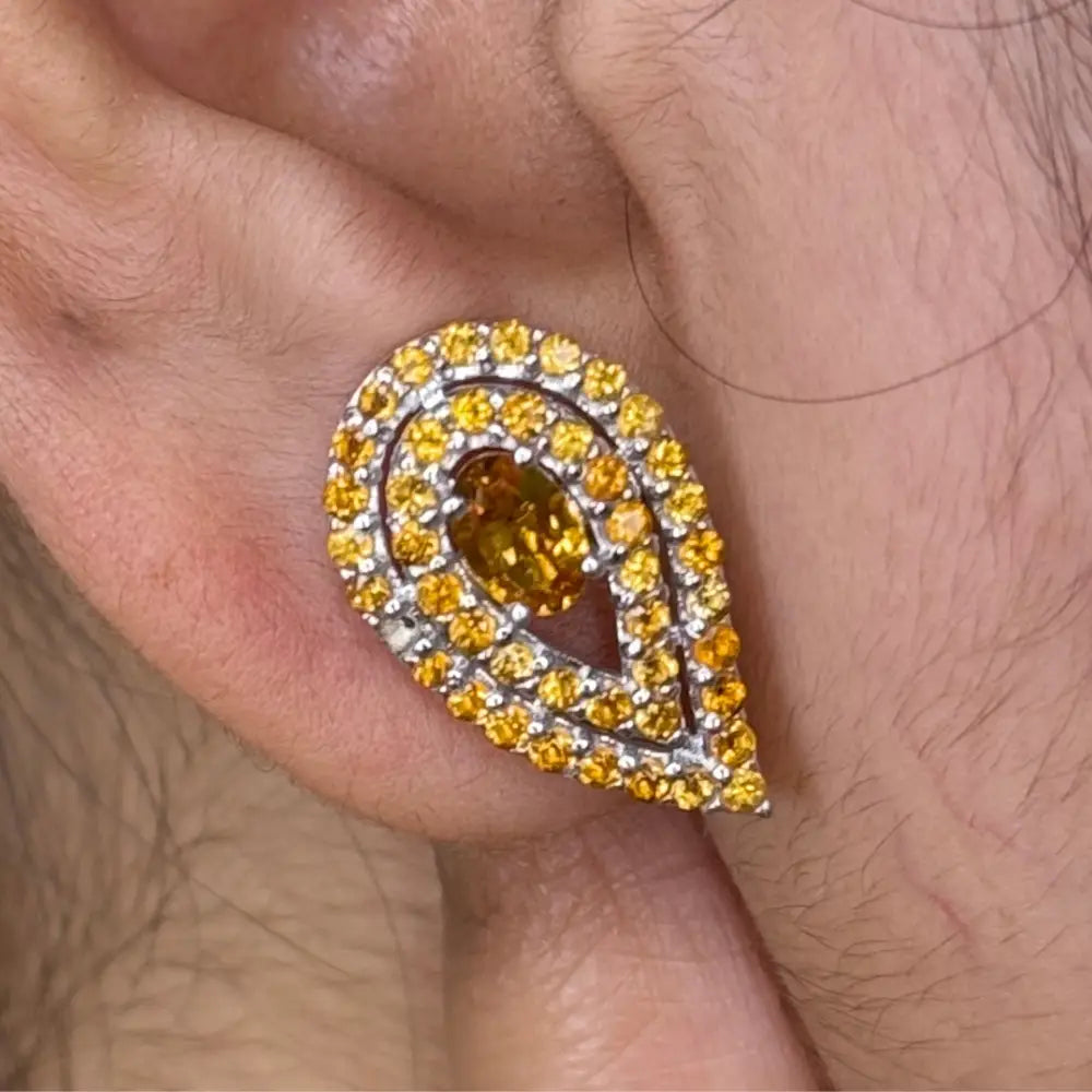 High Grade Jewelry 925 Silver Genuine Citrine Teardrop Stud Earrings Wedding Best Selling Products