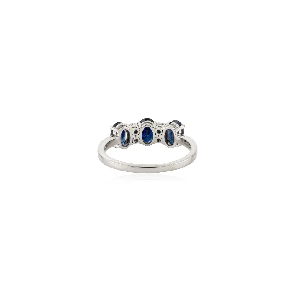 Prong Set Blue Sapphire & Diamond Latest Design 14K Gold Three Stone Ring Stack Jewelry