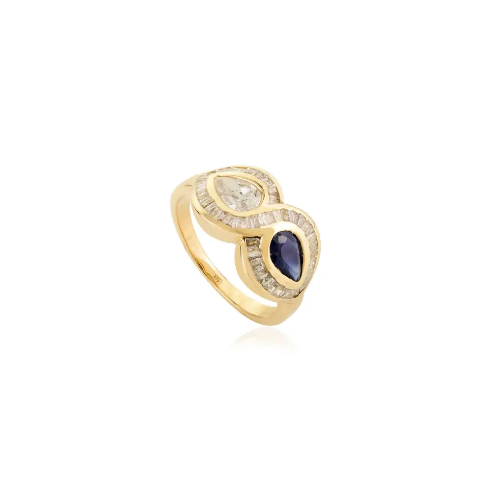Luxury Blue Sapphire & Diamond 14K Gold Infinity Gemstone Wedding Ring Unique Jewelry