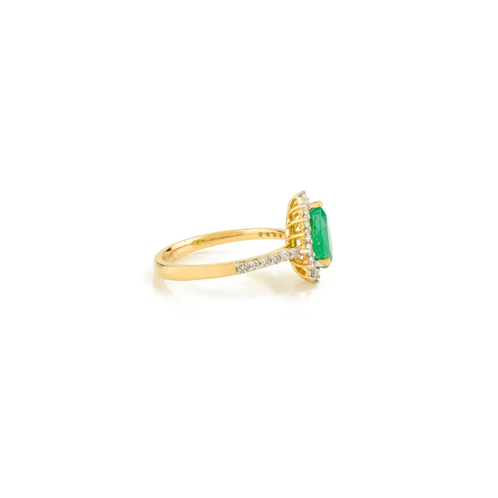 Genuine Emerald & Diamond Real K14 Yellow Gold Halo Engagement Ring Customized Jewelry