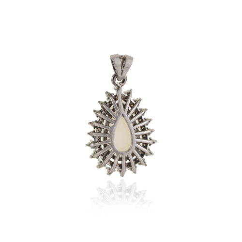 5CTW Pear Shape Natural Opal & Diamond Halo Pendant Fine Jewelry In 925 Sterling Silver