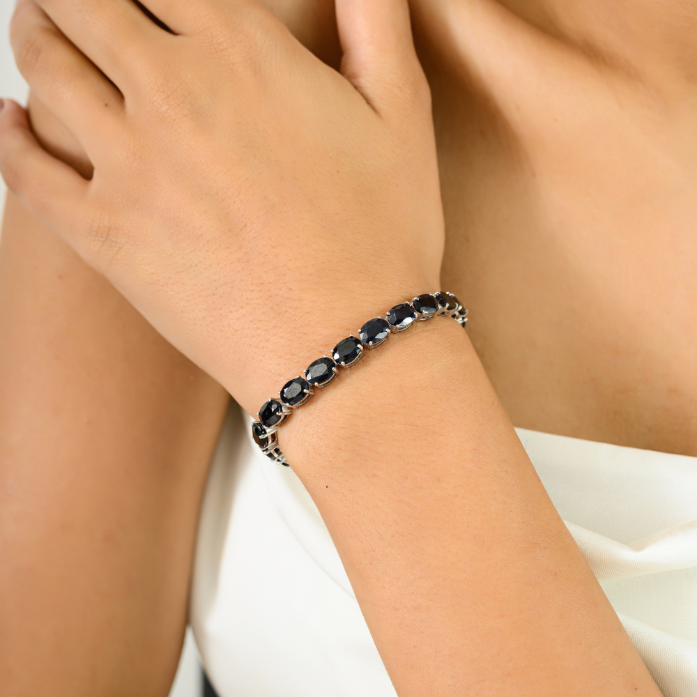 Unique Design Solid 925 Silver Genuine Blue Sapphire Tennis Bracelet For Women