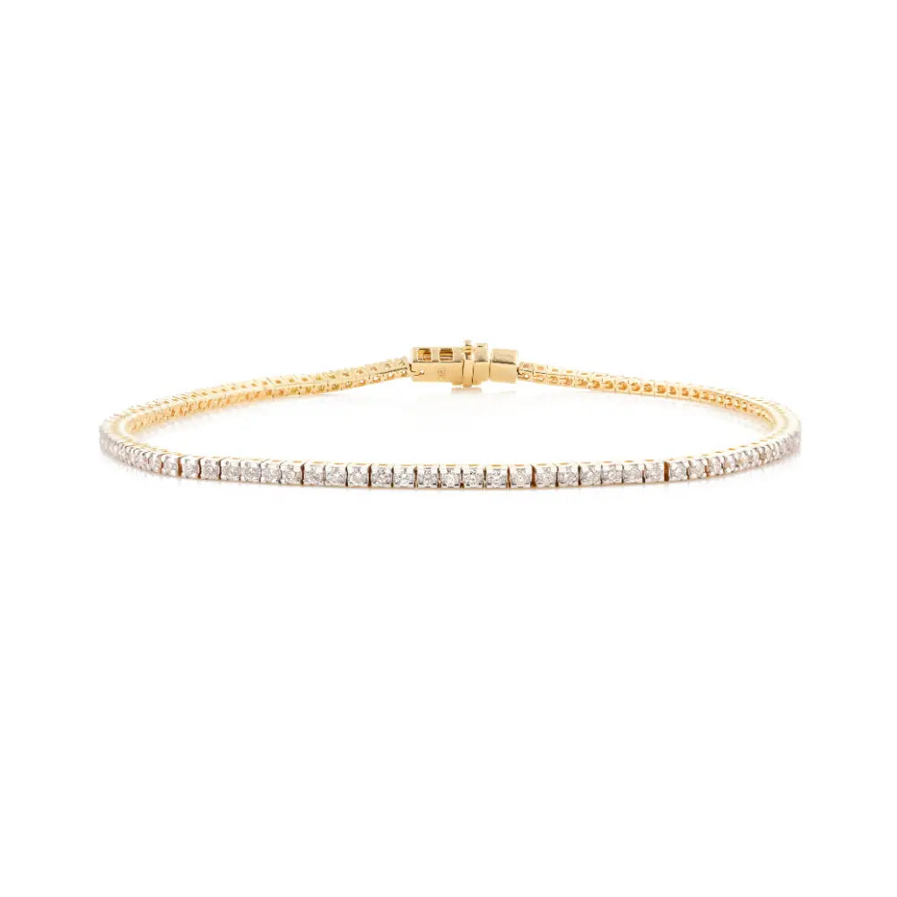 K18 Solid Yellow Gold Round Brilliant Cut Diamond Sleek Stacking Tennis Bracelet April Birthstone