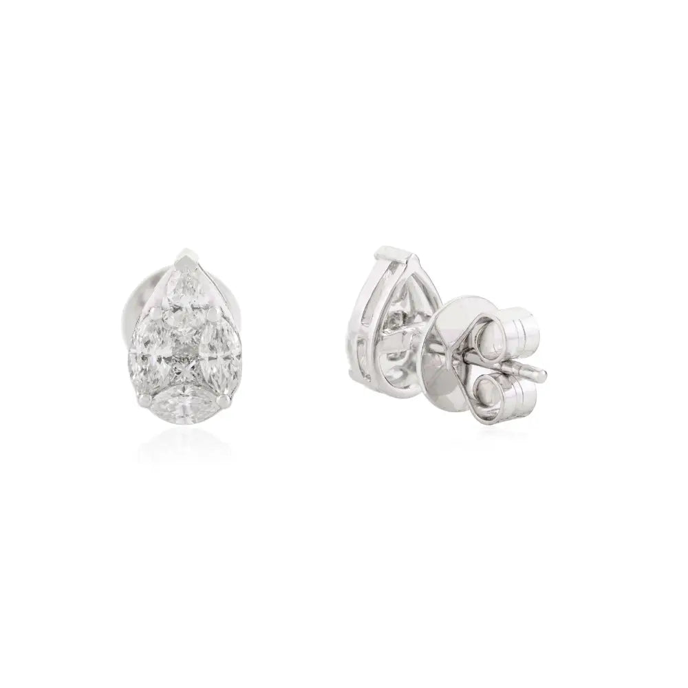 Minimal Jewelry Genuine Diamond Pear Shape Stud Earrings 18K White Gold April Birthstone