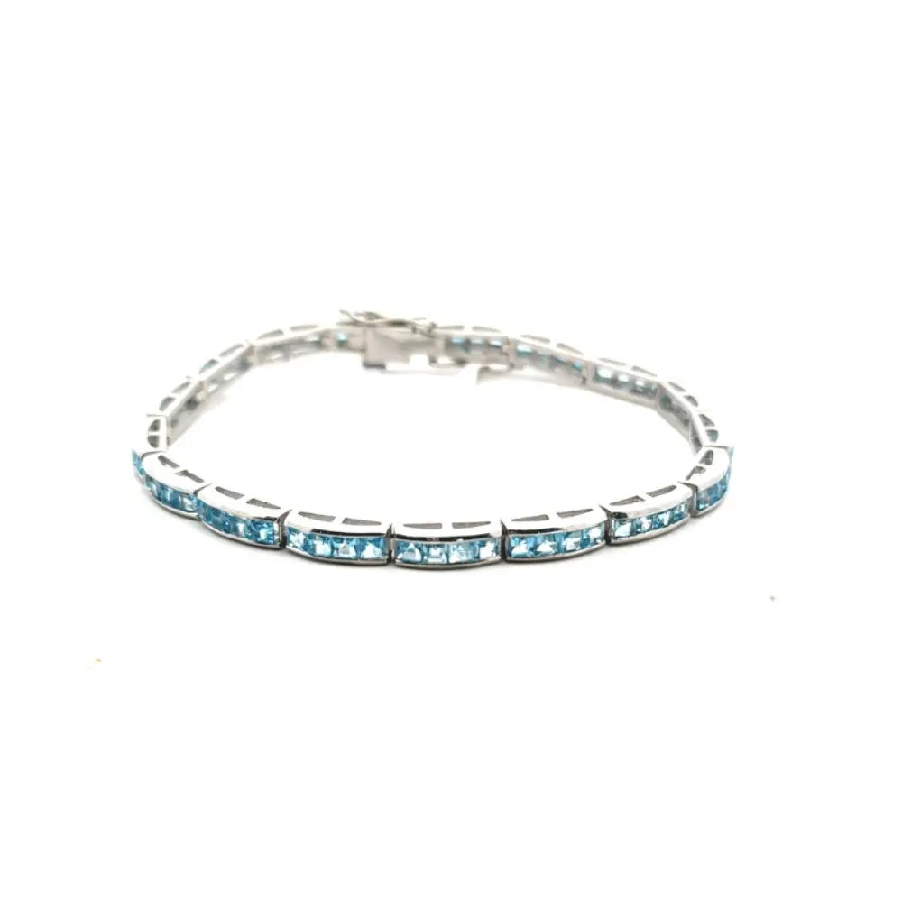 New Latest Design Genuine Blue Topaz Pure 925 Sterling Silver Tennis Bracelet For Women