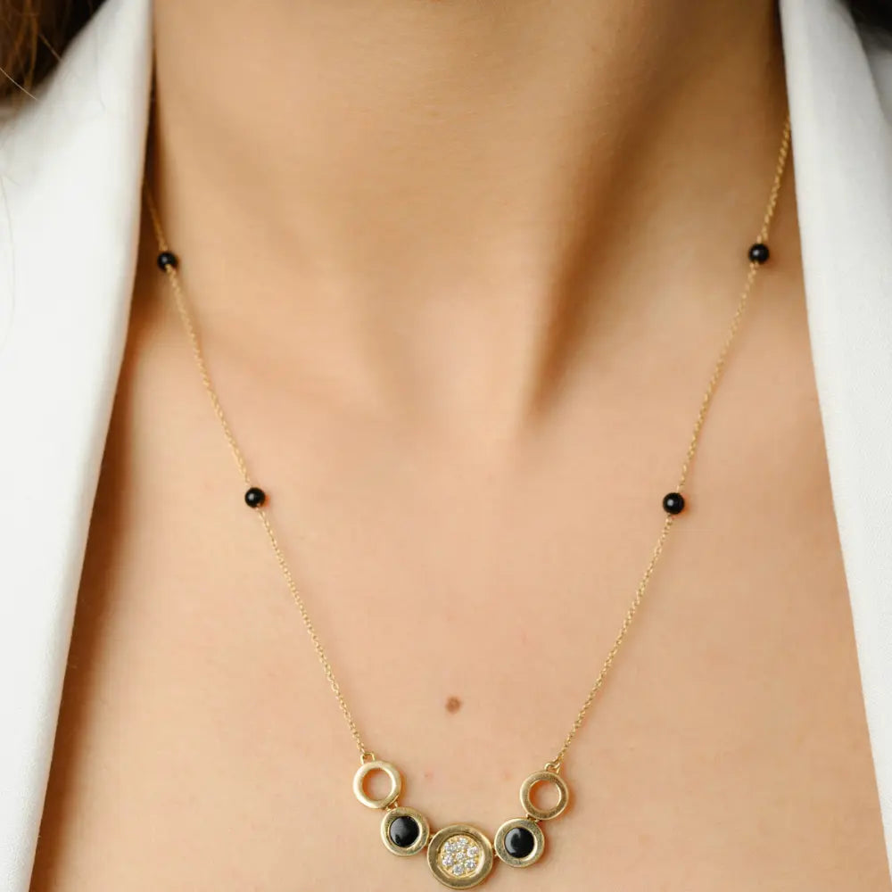 Handmade Item 14K Yellow Gold Black Onyx Necklace Authentic Jewelry