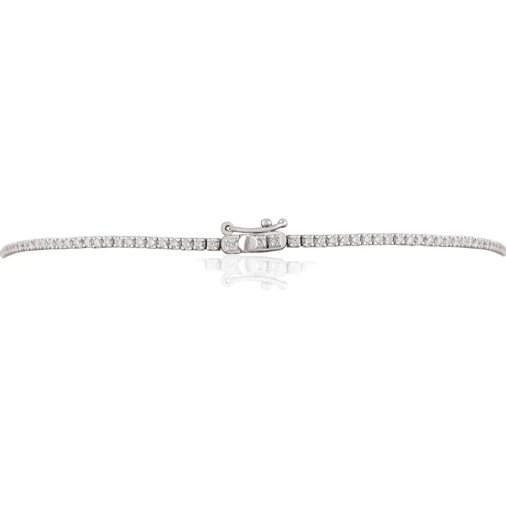 Round Brilliant Cut Diamond Handmade Tennis Necklace Solid 18K White Gold Pave Setting