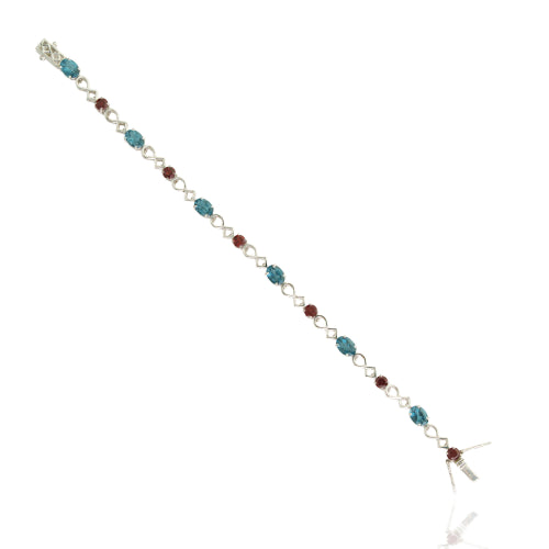 Genuine London Blue Topaz & Garnet Gemstone New Design 925 Silver Tennis Bracelet