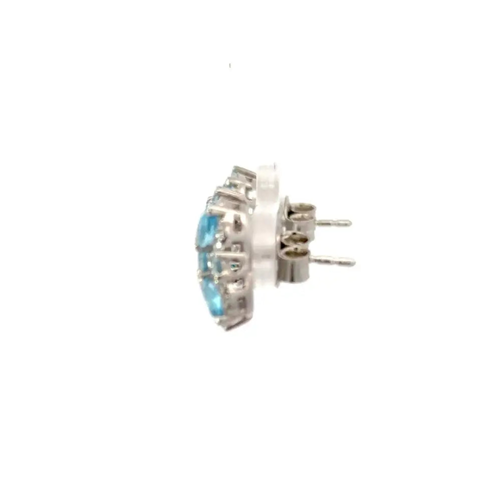 Personalized Jewelry Real Blue Topaz & American Diamond Stud Earrings Prong Setting Custom Logo