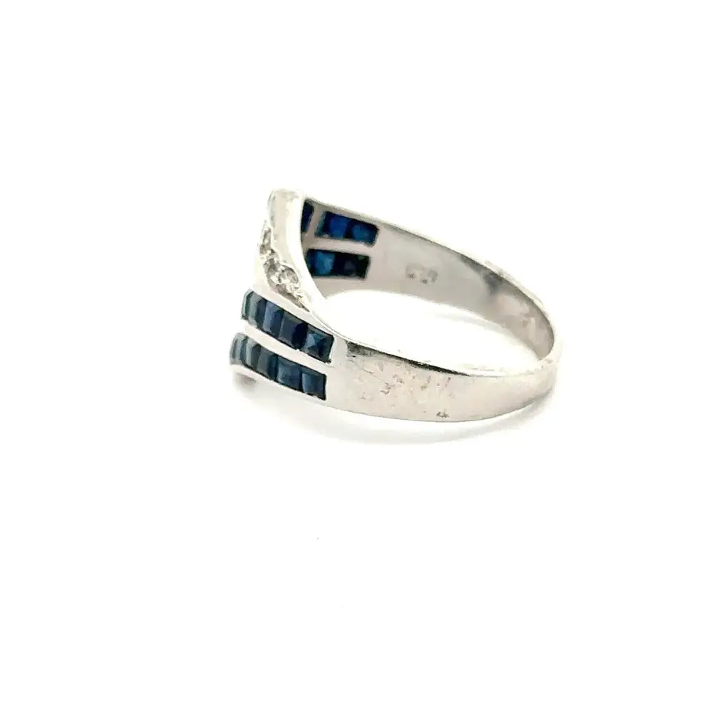 Hot Sale Factory Price Square Cut Sapphire & American Diamond Statement Ring Set In 925 Solid Silver