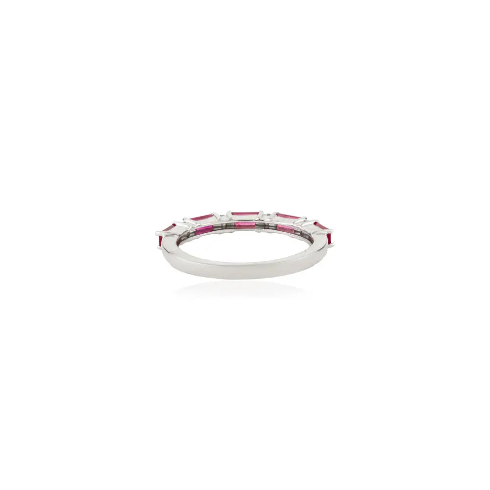 Trending Jewelry 14K White Gold Ruby & Diamond Stackable Half Band Ring Anniversary Gift